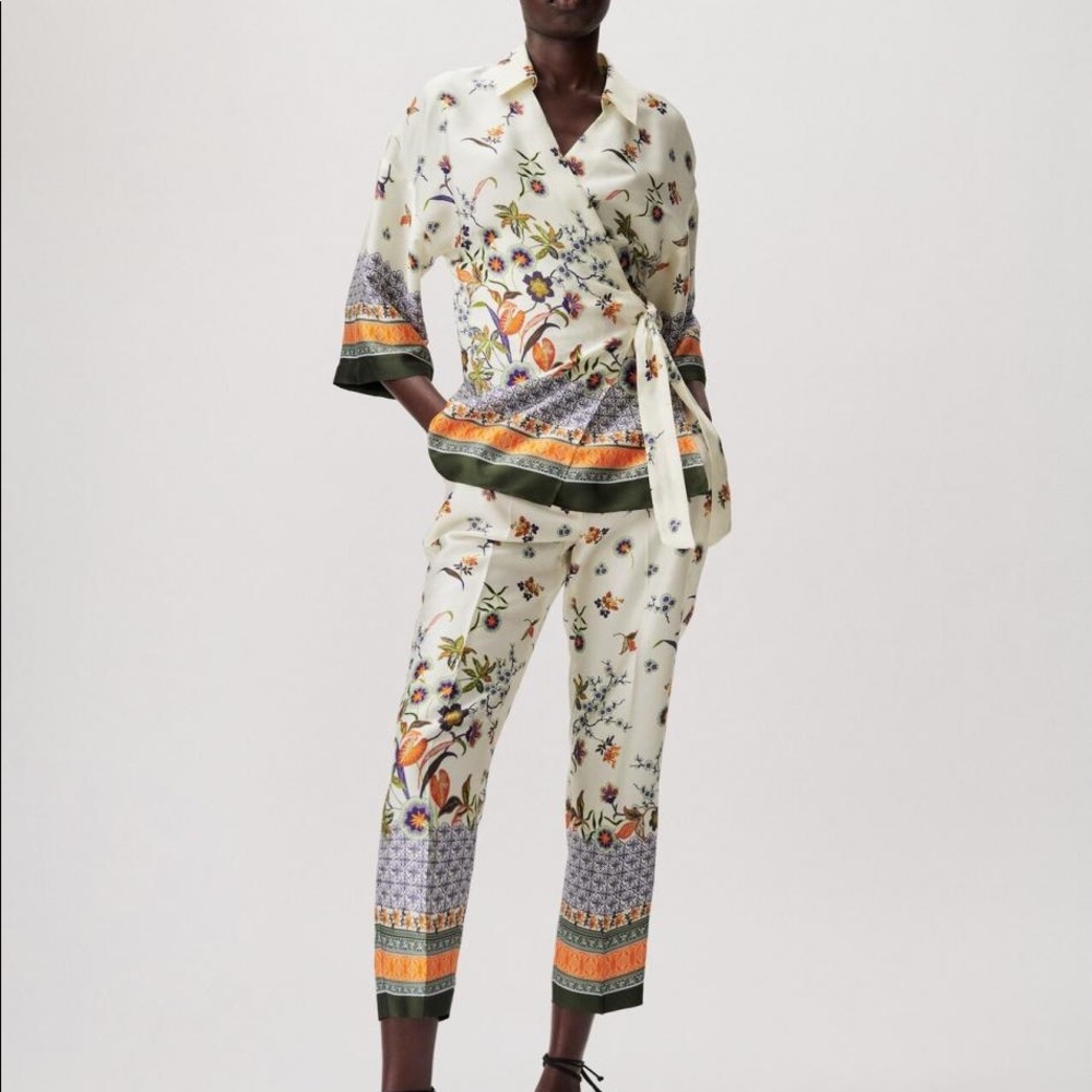 Womens Zara Printed Long Caftan Ecru | Blue set